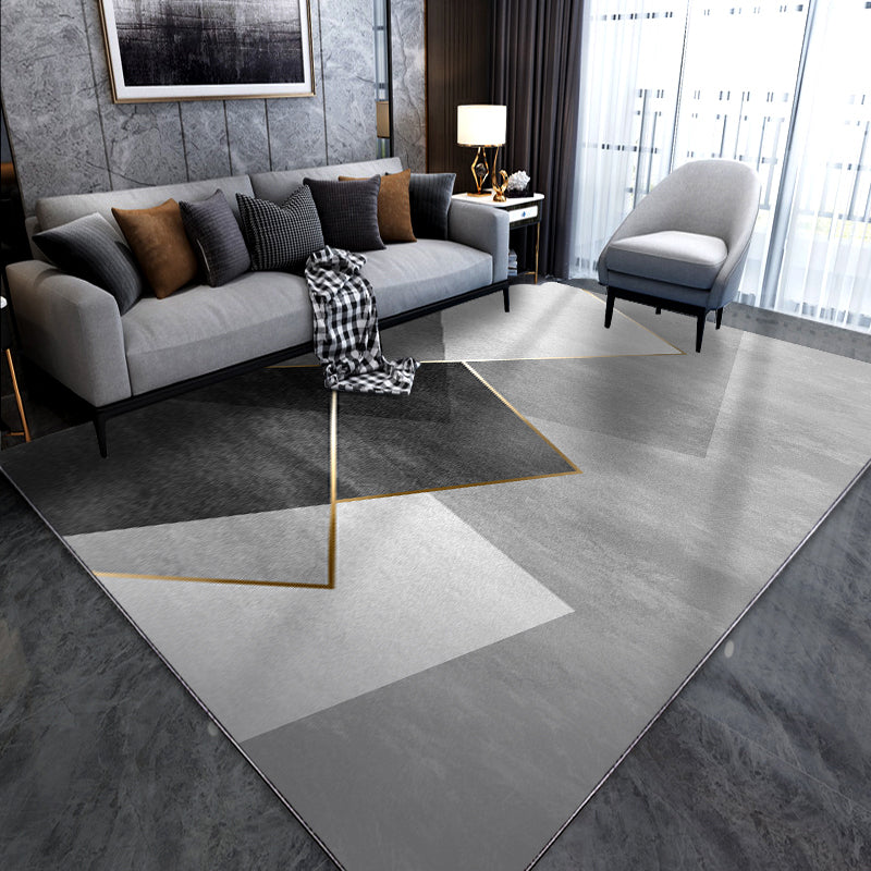 Chic Grey Carpet Modern Geometric Pattern Rug Polyester Stain Resistant Area Rug for Drawing Room