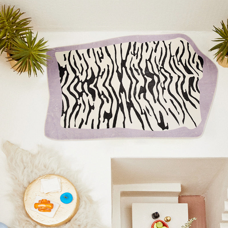 Creative Novelty Shape Carpet Modern Zebra Print Carpet Washable Polyester Rug with Non-Slip Backing