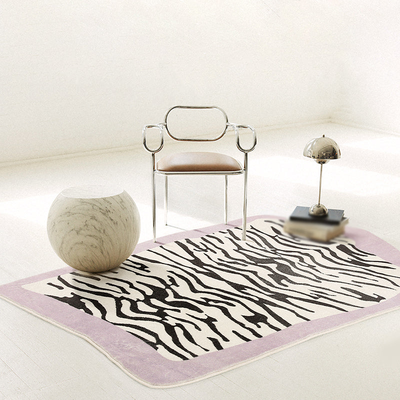Creative Novelty Shape Carpet Modern Zebra Print Carpet Washable Polyester Rug with Non-Slip Backing