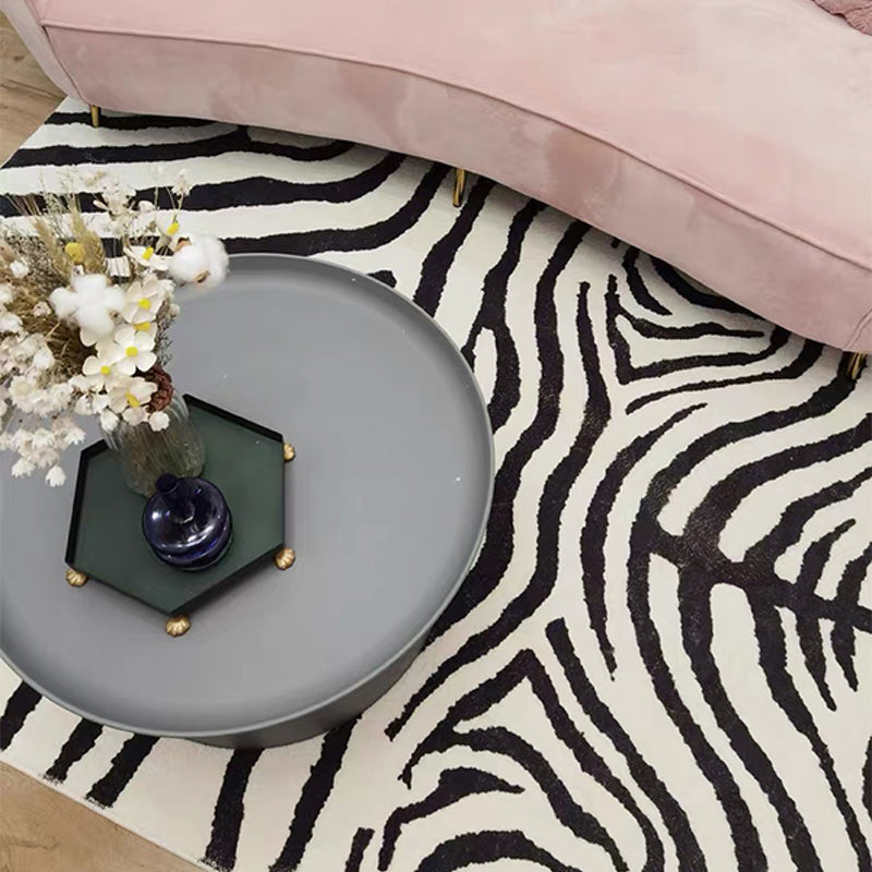 Stylish Area Carpet Trendy Zebra Print Indoor Rug Polyester Stain Resistant Carpet for Home Decor