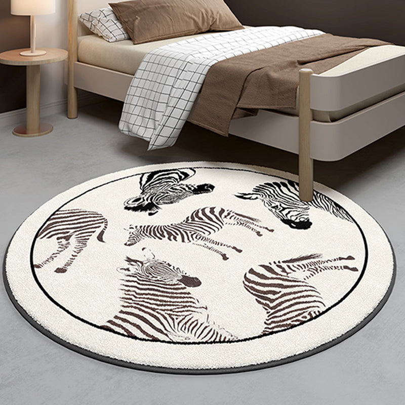 Round Zebra Printed Rug Modern Polyester Indoor Carpet Non-Slip Backing Area Rug for Living Room