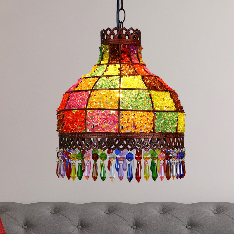Dome Metal Ceiling Pendant Bohemian 1 Light Living Room Hanging Ceiling Light in Black, 6"/7.5"/10" Wide