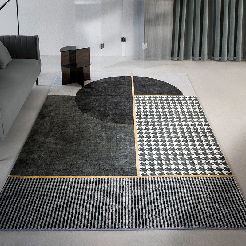 Grey Living Room Carpet Modern Geometric Pattern Area Rug Non-Slip Backing Rug