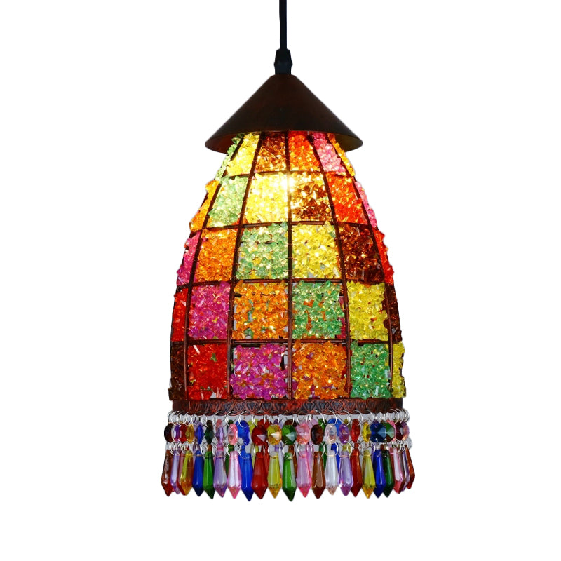 Dome Metal Ceiling Pendant Bohemian 1 Light Living Room Hanging Ceiling Light in Black, 6"/7.5"/10" Wide