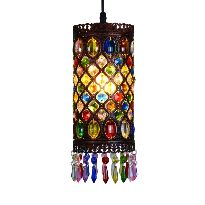 Copper 1 Bulb Ceiling Hang Fixture Traditional Metal Cylinder Suspension Light for Restaurant