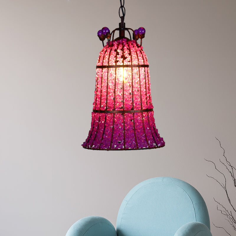 Metal Pink Ceiling Suspension Lamp Bell 1 Bulb Bohemian Pendant Lighting for Restaurant