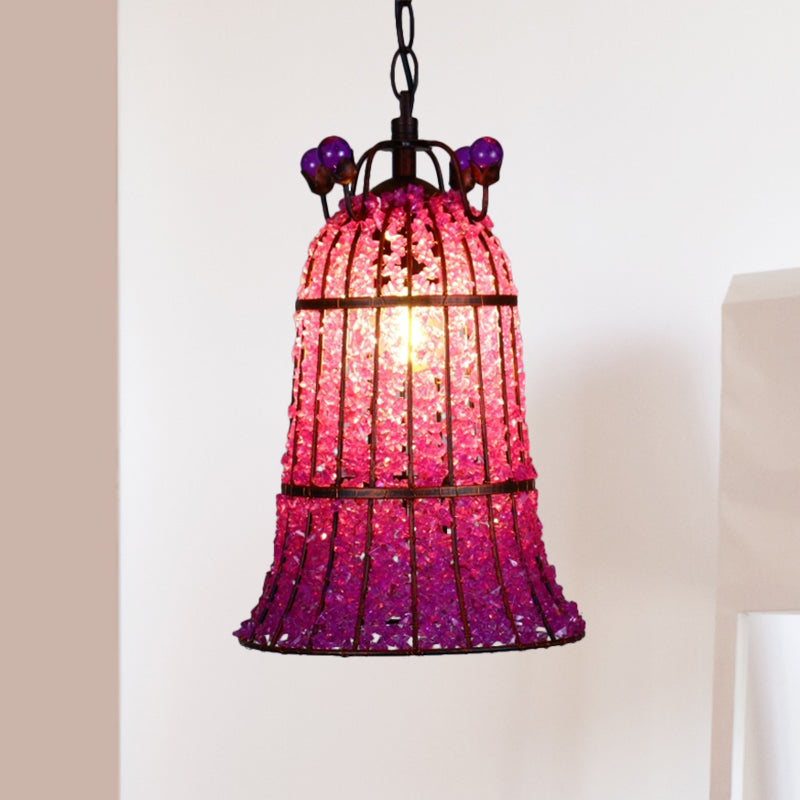 Metal Pink Ceiling Suspension Lamp Bell 1 Bulb Bohemian Pendant Lighting for Restaurant