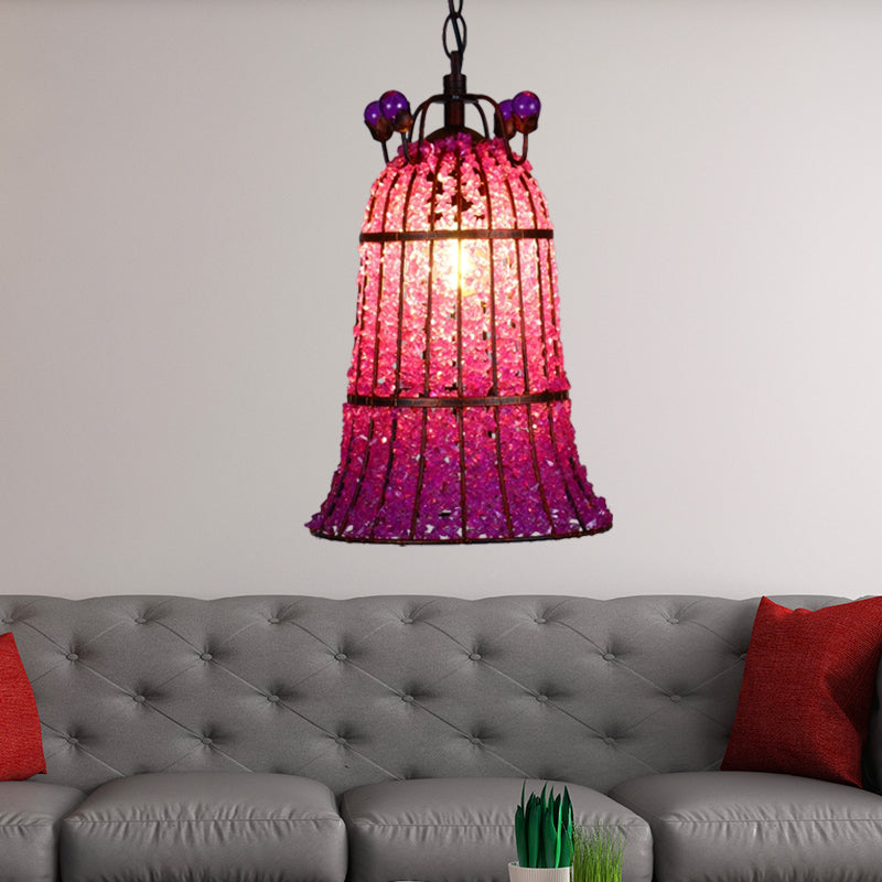 Metal Pink Ceiling Suspension Lamp Bell 1 Bulb Bohemian Pendant Lighting for Restaurant