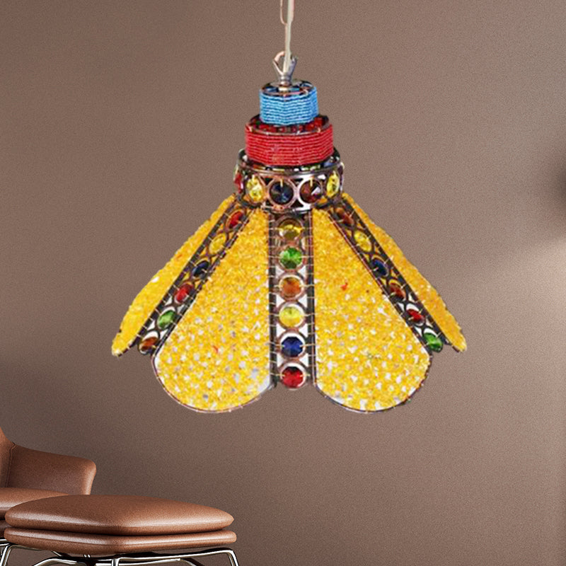 Scalloped Restaurant Down Lighting Decorative Metal 1 Bulb Yellow Ceiling Suspension Lamp