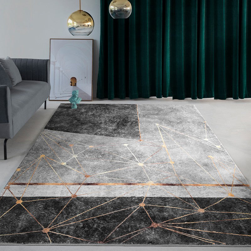 Grey Modern Area Rug Geometric Pattern Polyester Area Carpet Stain Resistant Rug for Drawing Room