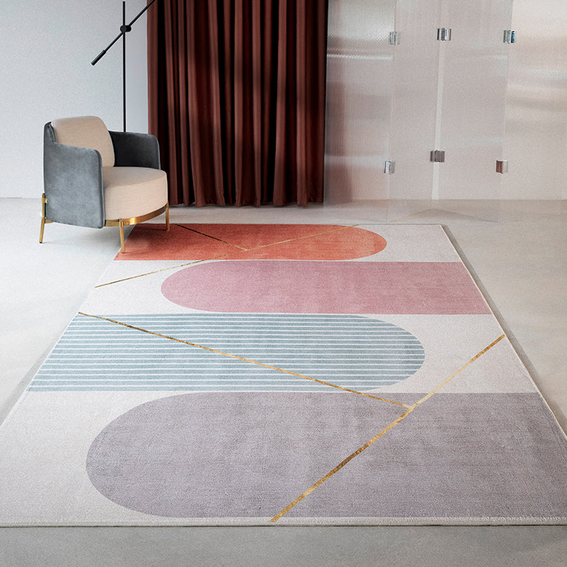 Grey Modern Area Rug Geometric Pattern Polyester Area Carpet Stain Resistant Rug for Drawing Room