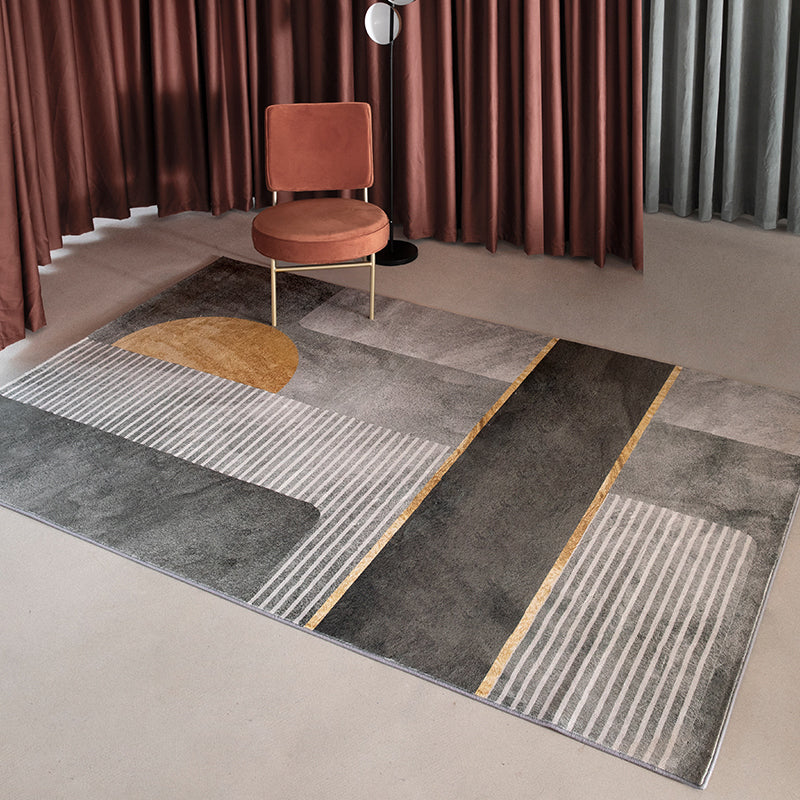 Grey Modern Area Rug Geometric Pattern Polyester Area Carpet Stain Resistant Rug for Drawing Room