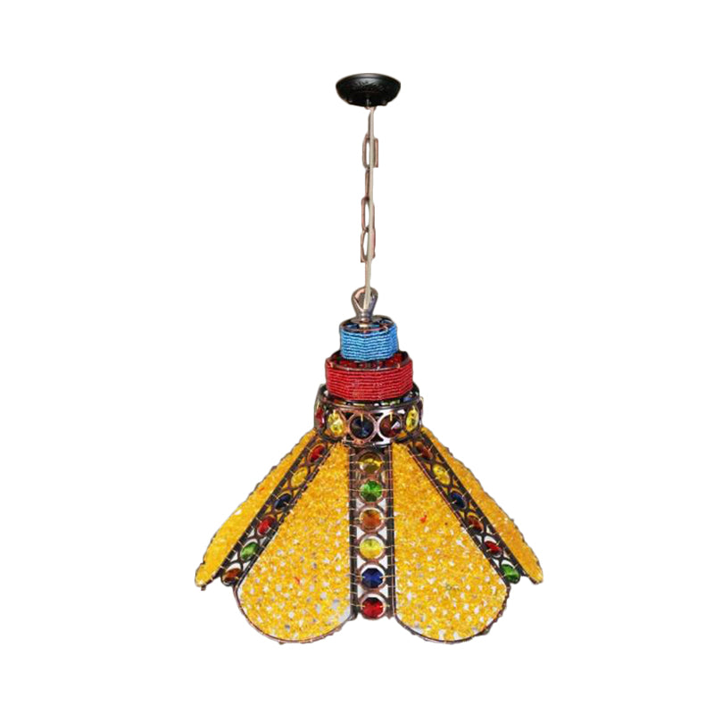 Scalloped Restaurant Down Lighting Decorative Metal 1 Bulb Yellow Ceiling Suspension Lamp