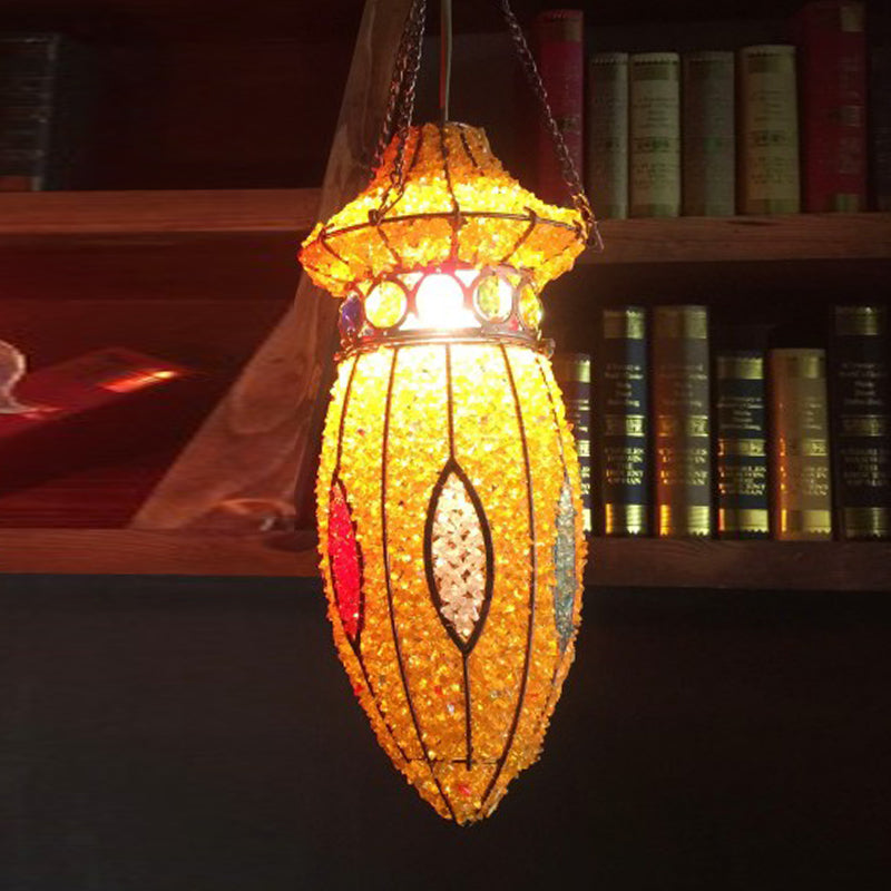 Metal Urn Pendant Lighting Fixture Art Deco 1 Head Restaurant Suspension Lamp in Yellow