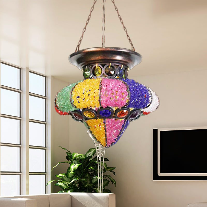 Bohemian Urn/Cylinder Pendant Light Fixture 1 Head Metal Ceiling Suspension Lamp in White/Pink/Purple for Restaurant