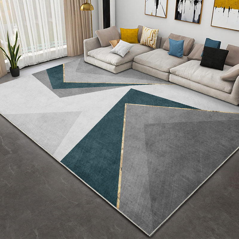 Chic Modern Carpet Grey Geometric Print Rug Polyester Stain Resistant Rug for Home Decor