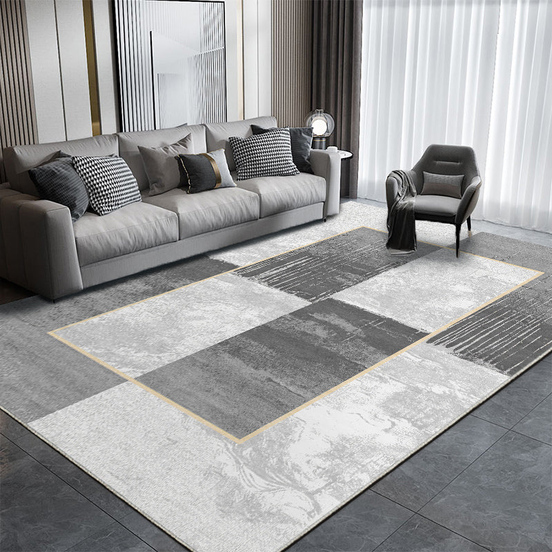 Chic Modern Carpet Grey Geometric Print Rug Polyester Stain Resistant Rug for Home Decor