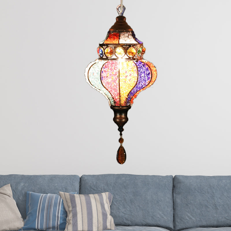 Bohemian Urn/Cylinder Pendant Light Fixture 1 Head Metal Ceiling Suspension Lamp in White/Pink/Purple for Restaurant