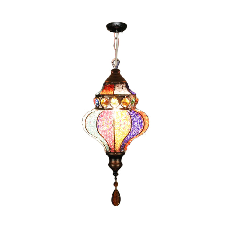 Bohemian Urn/Cylinder Pendant Light Fixture 1 Head Metal Ceiling Suspension Lamp in White/Pink/Purple for Restaurant