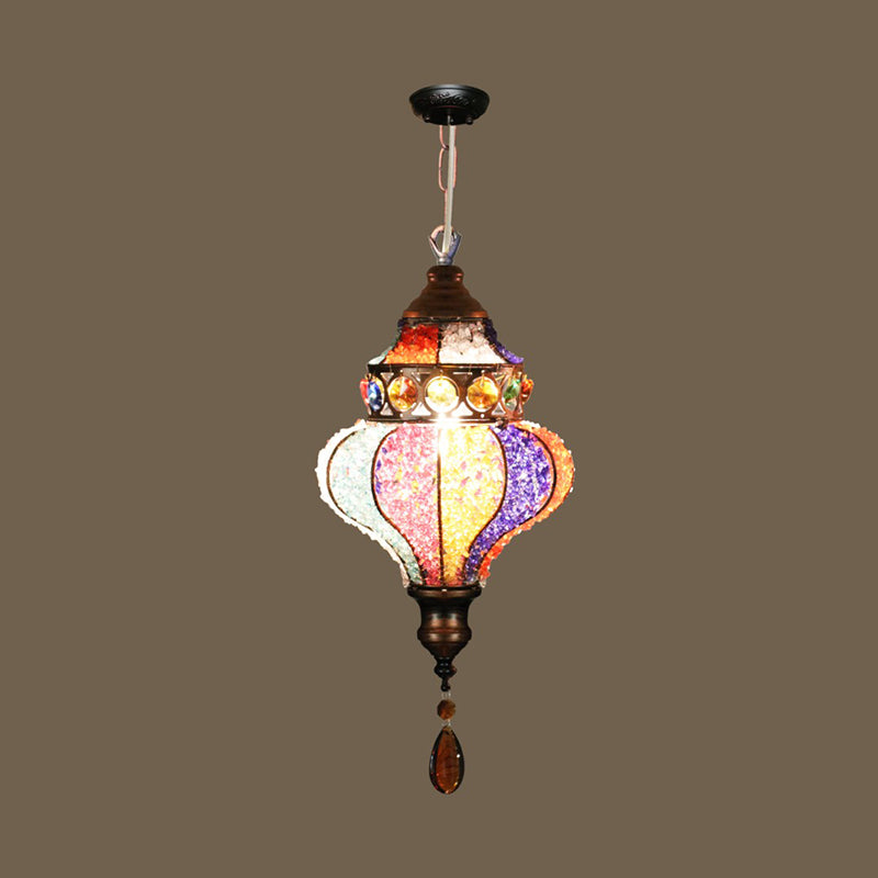 Bohemian Urn/Cylinder Pendant Light Fixture 1 Head Metal Ceiling Suspension Lamp in White/Pink/Purple for Restaurant