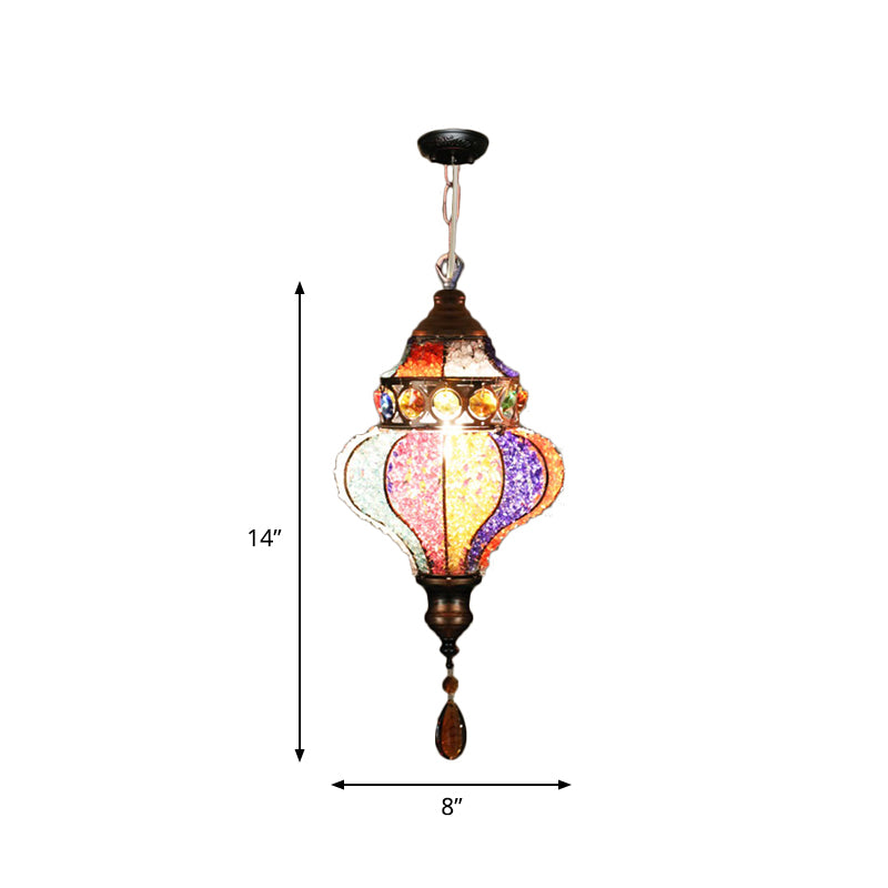 Bohemian Urn/Cylinder Pendant Light Fixture 1 Head Metal Ceiling Suspension Lamp in White/Pink/Purple for Restaurant