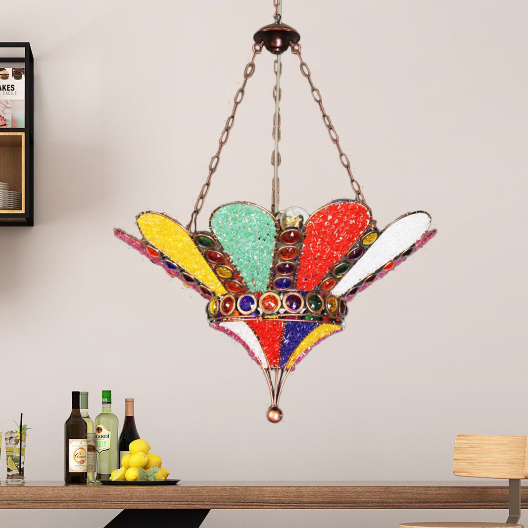 Scalloped Restaurant Suspension Light Bohemian Metal 1 Bulb Red/Yellow Down Lighting Pendant