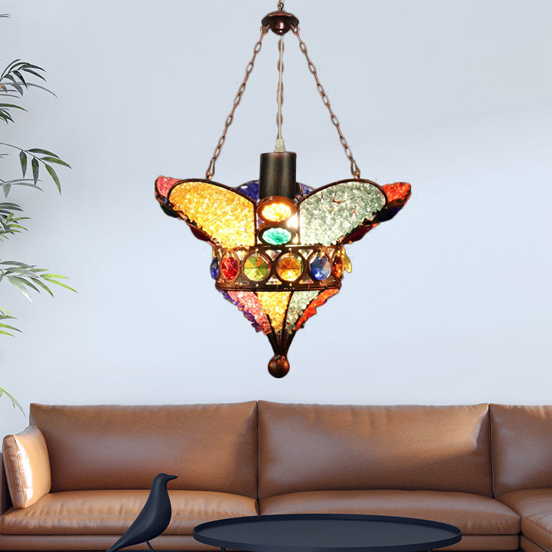 Scalloped Restaurant Suspension Light Bohemian Metal 1 Bulb Red/Yellow Down Lighting Pendant