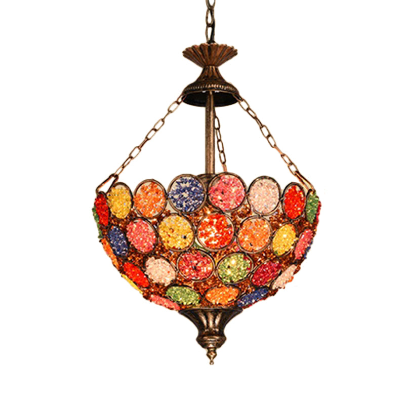Orange Bowl Shape Hanging Light Bohemian Metal 1 Bulb Restaurant Pendant Lighting Fixture