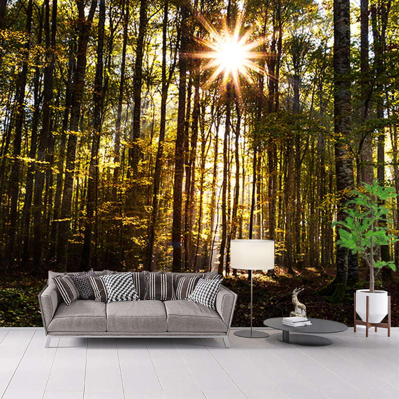 Simple Green Forest Mural Custom-Printed Minimalist Wall Art for Office Room