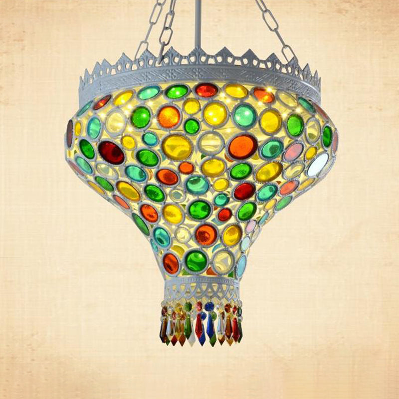 Bohemian Onion Hanging Light Fixture 1 Light Metal Drop Pendant in White for Restaurant