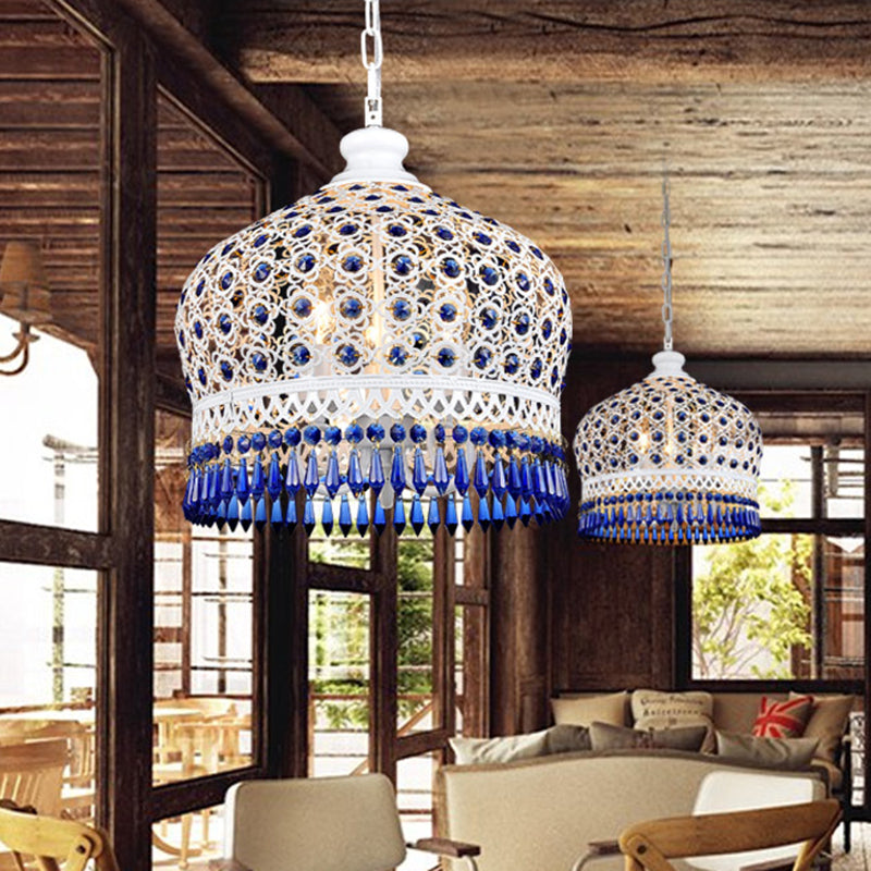 Onion Metal Hanging Light Kit Vintage 1 Head Dining Room Suspension Pendant in White