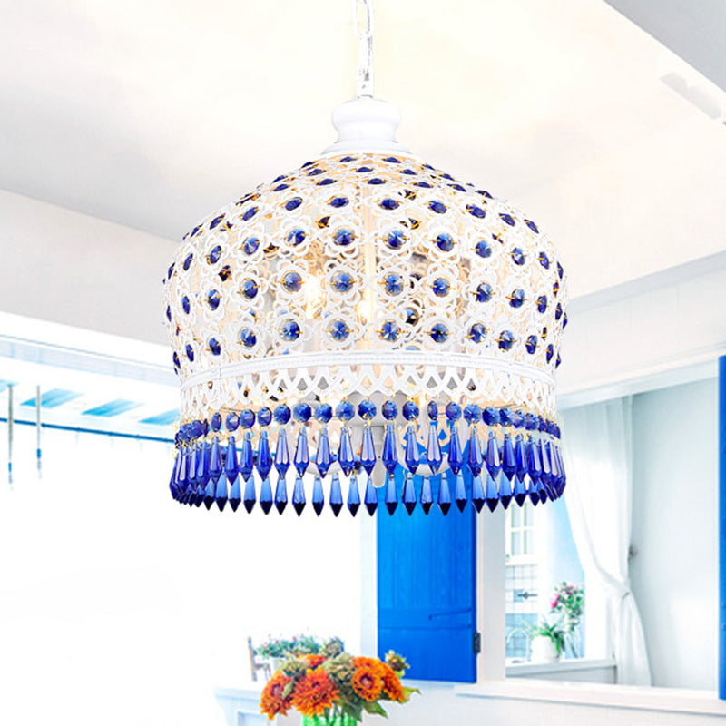 Onion Metal Hanging Light Kit Vintage 1 Head Dining Room Suspension Pendant in White