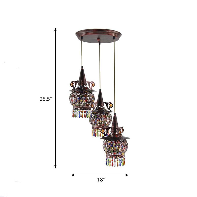 Globe Living Room Cluster Pendant Decorative Metal 3 Lights Copper Hanging Ceiling Light