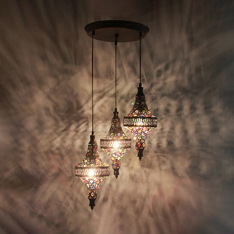 Copper 3 Bulbs Multi Light Pendant Traditional Metal Teardrop Suspension Lamp for Kitchen