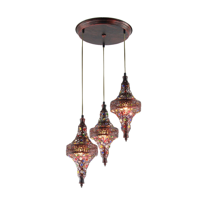 Copper 3 Bulbs Multi Light Pendant Traditional Metal Teardrop Suspension Lamp for Kitchen