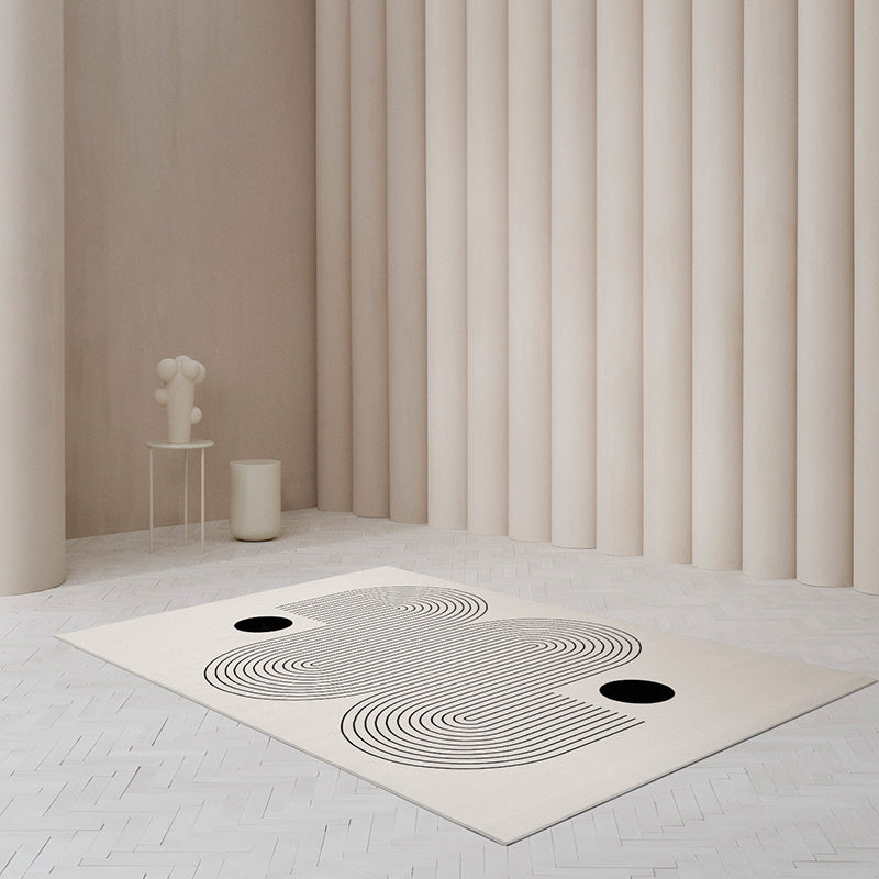 White Stripe Print Carpet Modern Polyester Area Rug Non-Slip Backing Rug for Home Decor