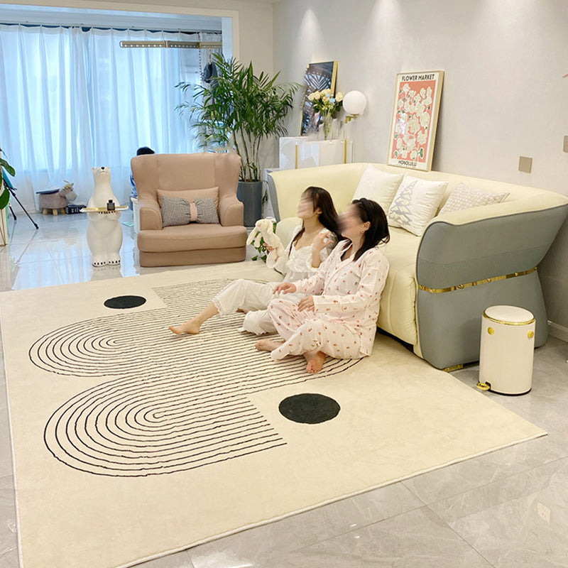 White Stripe Print Carpet Modern Polyester Area Rug Non-Slip Backing Rug for Home Decor