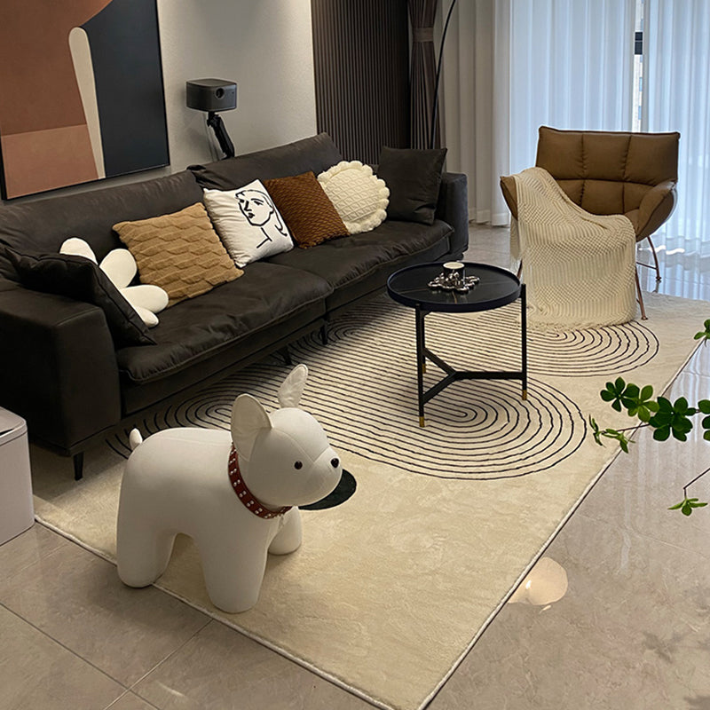 White Stripe Print Carpet Modern Polyester Area Rug Non-Slip Backing Rug for Home Decor