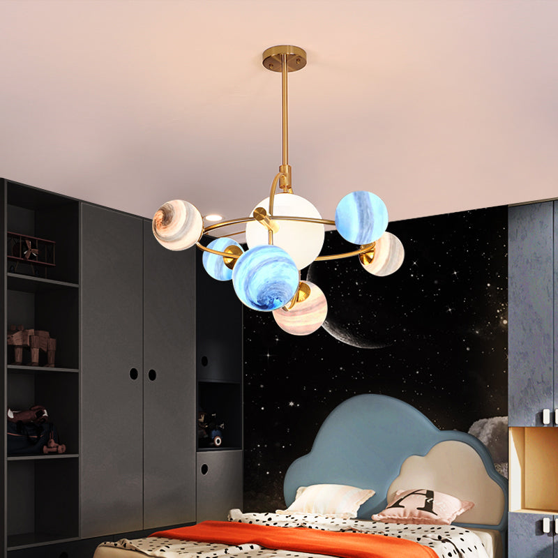 Modern Style Spherical Shape Chandelier Lights Glass Hanging Lights in Gold