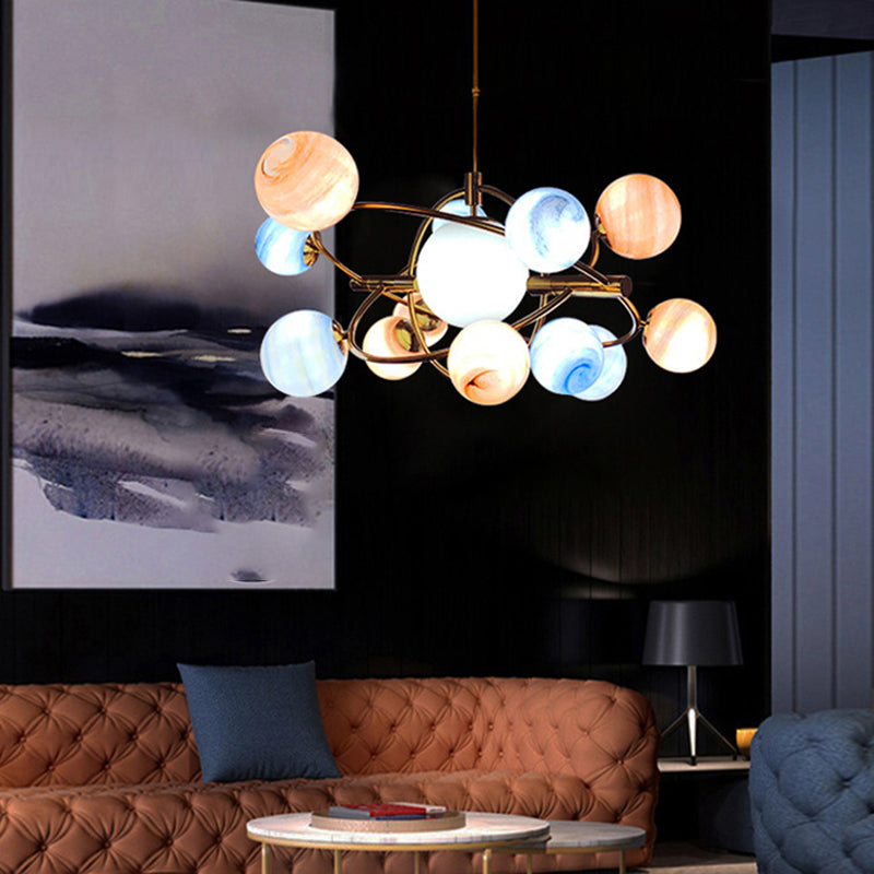 Modern Style Spherical Shape Chandelier Lights Glass Hanging Lights in Gold