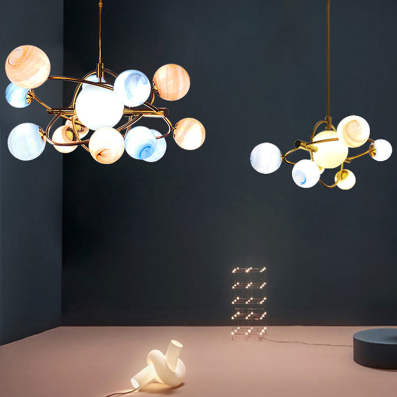 Modern Style Spherical Shape Chandelier Lights Glass Hanging Lights in Gold