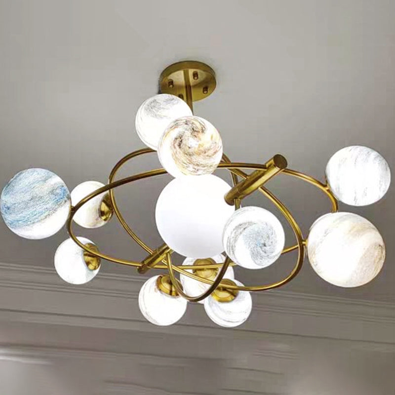Modern Style Spherical Shape Chandelier Lights Glass Hanging Lights in Gold
