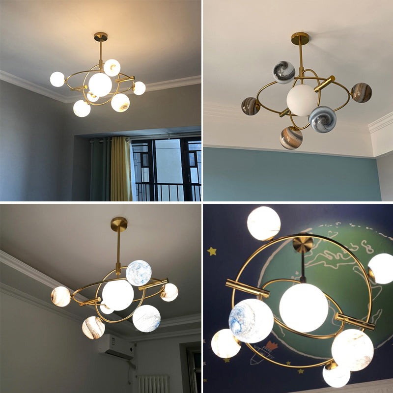 Modern Style Spherical Shape Chandelier Lights Glass Hanging Lights in Gold