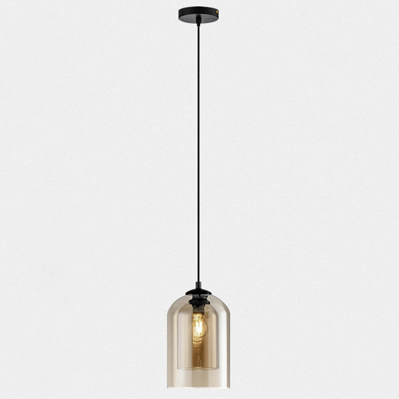 Double Glass Bell Hanging Lamp in Modern Concise Style Lacquered Iron Pendant Light for Bedroom