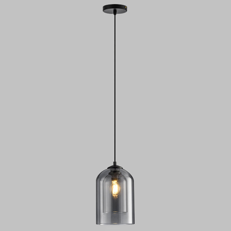 Double Glass Bell Hanging Lamp in Modern Concise Style Lacquered Iron Pendant Light for Bedroom