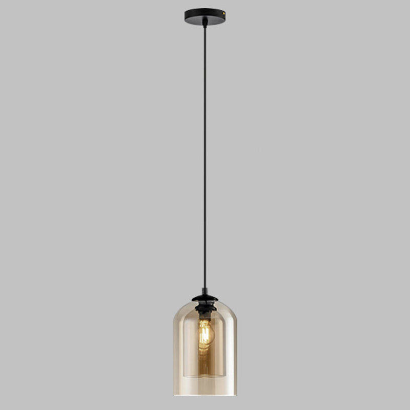 Double Glass Bell Hanging Lamp in Modern Concise Style Lacquered Iron Pendant Light for Bedroom