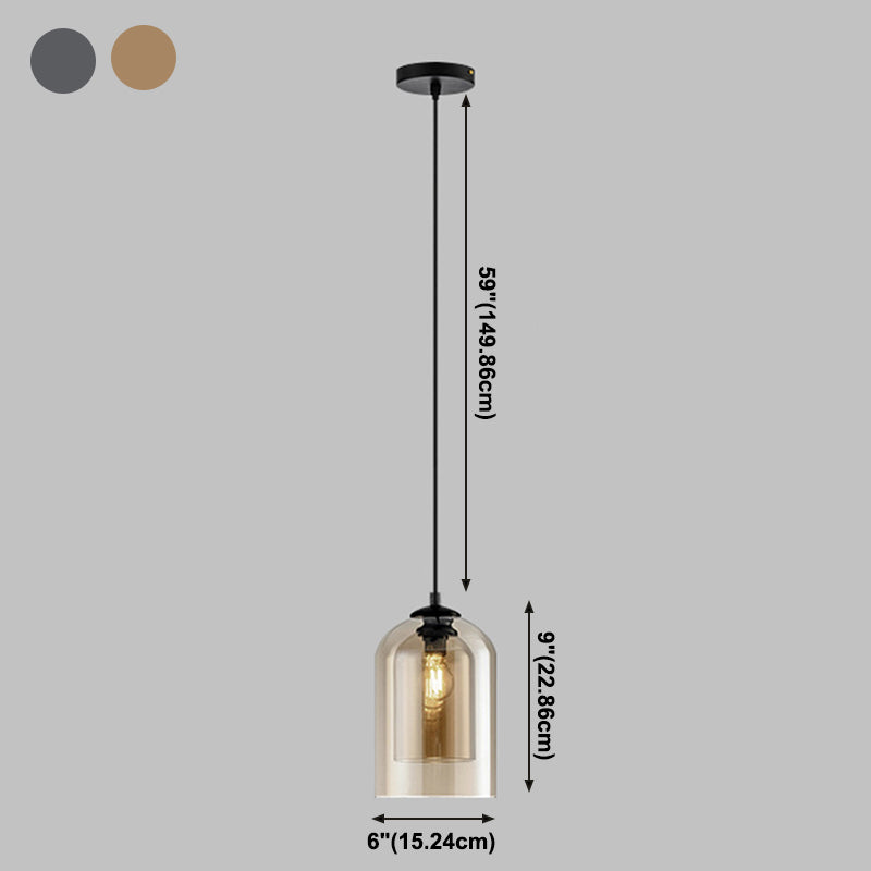 Double Glass Bell Hanging Lamp in Modern Concise Style Lacquered Iron Pendant Light for Bedroom