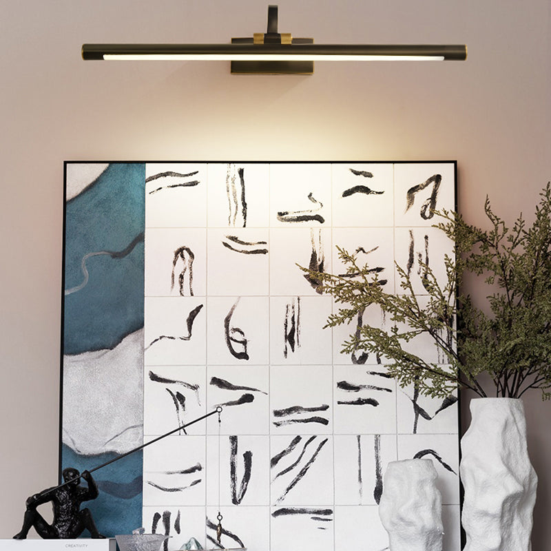 Single Light Metal Linear Wall Lighting Modern Style Mirror Wall Mounted Light Fixture in Black