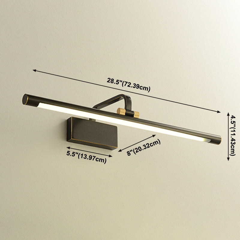 Single Light Metal Linear Wall Lighting Modern Style Mirror Wall Mounted Light Fixture in Black
