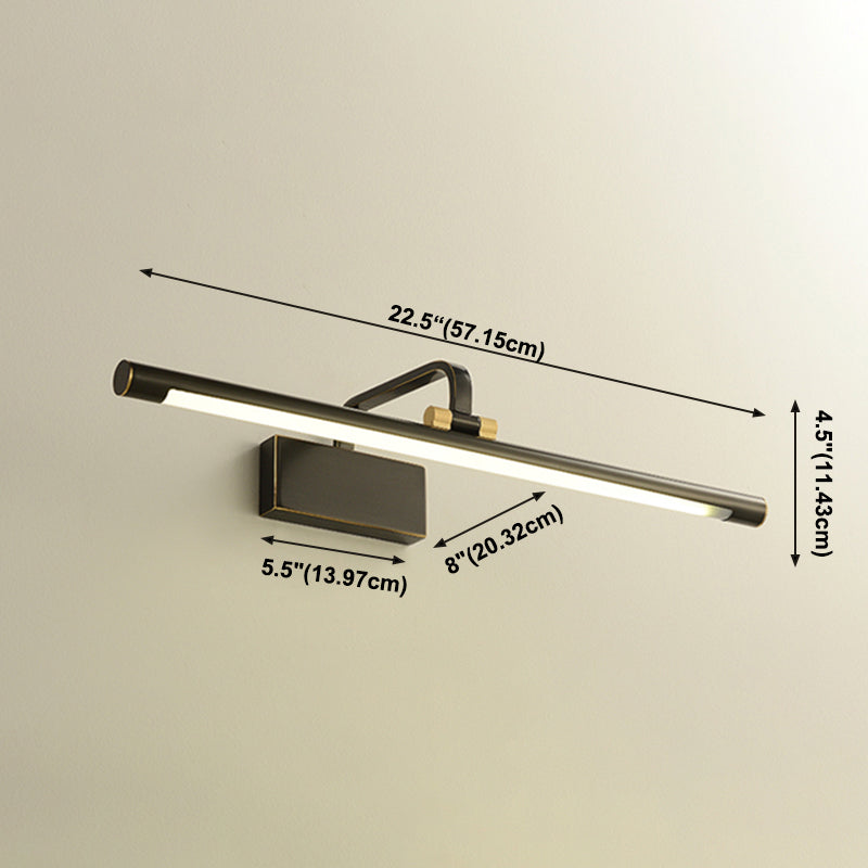 Single Light Metal Linear Wall Lighting Modern Style Mirror Wall Mounted Light Fixture in Black